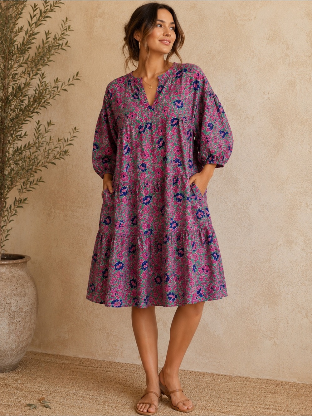 Sundry Floral Cotton Tiered Mini Dress | Size 1
